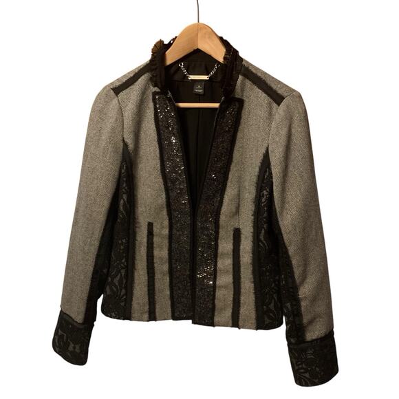 WHBM Women’s Herringbone Sequin Lace Blazer Jacket Size 4 EUC - Picture 6 of 11